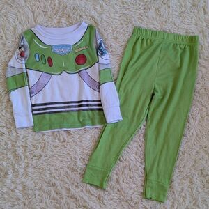 Disney Pixar Boys Toy Story Buzz Lightyear Green White Long Sleeve Pajamas